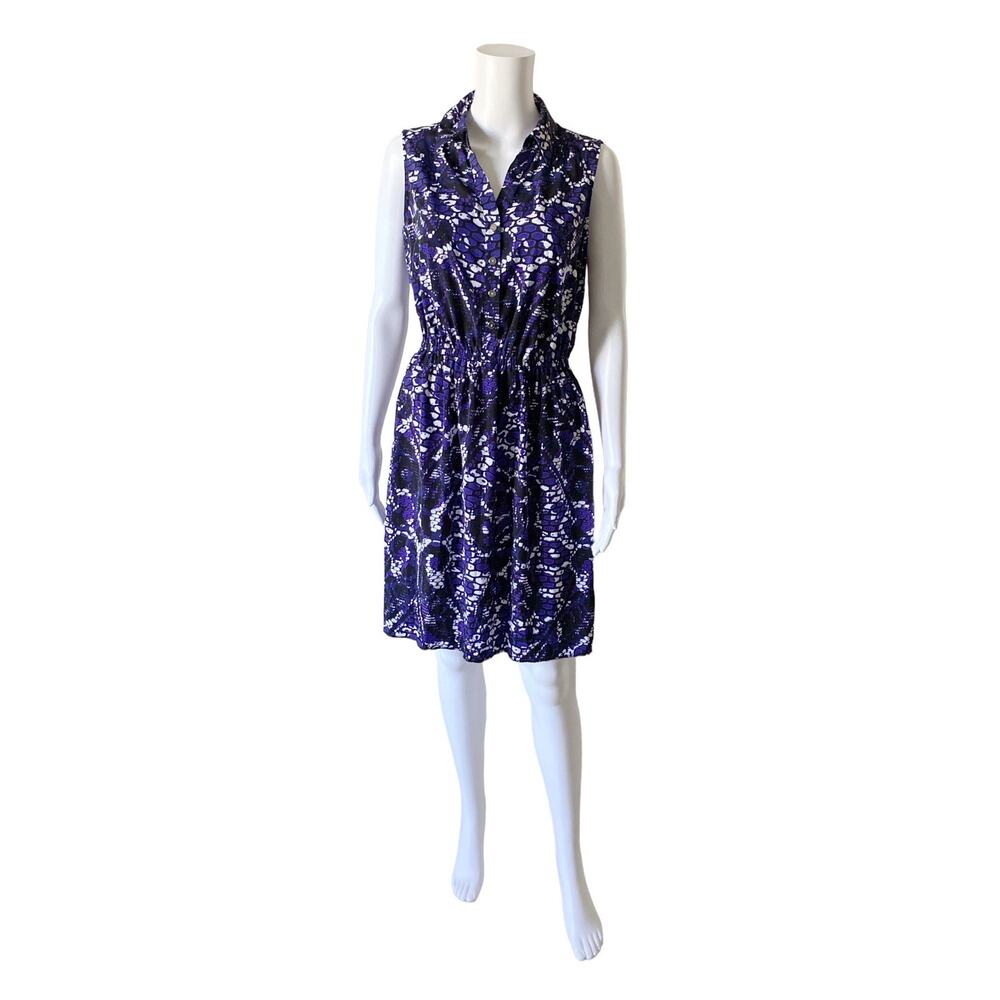 Alfani Shirt Dress Womens Size 8 Sleeveless Purple Animal Print Midi Dress